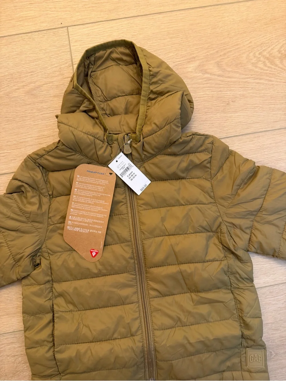 GAP Primaloft Kids Lightweight Hooded Puffer Jacket - Tan